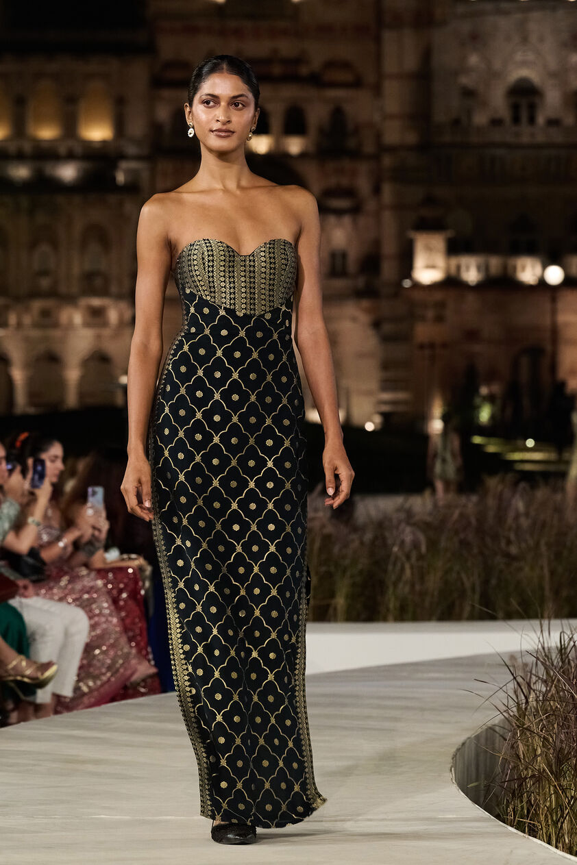 Nozomi Woven Benarasi Gown - Black, Black, image 1